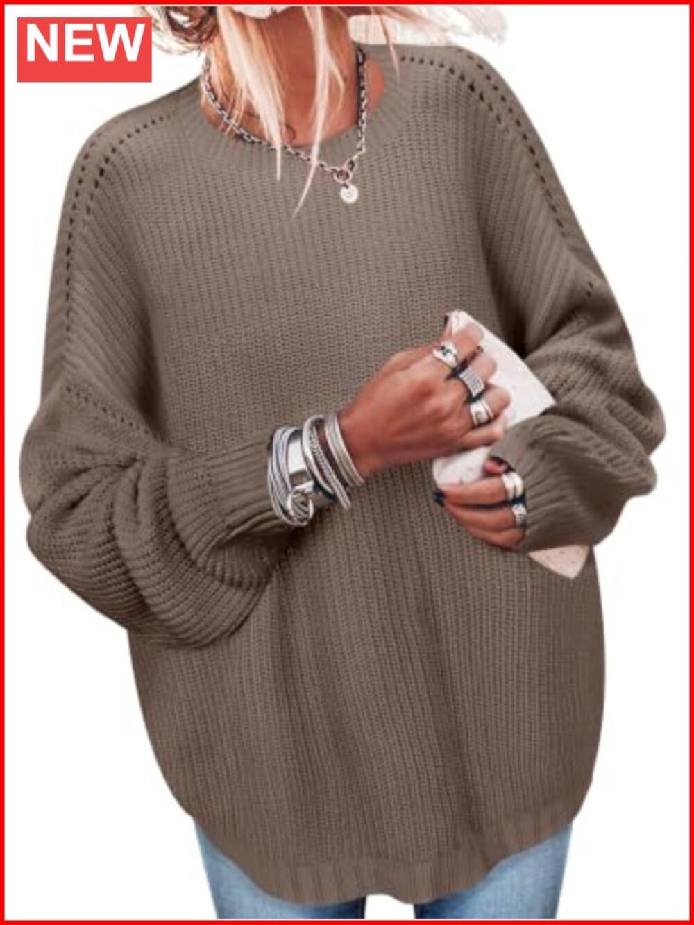 Oversized Ribbed Knit Pullover Sweater Tunic Tops